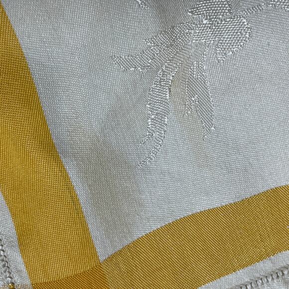 Vintage Set 8 Linen Napkins Cream w/ Yellow Boarder Embroidered Red Rose 14x13 - Picture 9 of 12